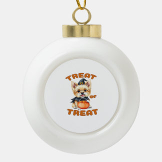 Yorkshire Terrier Halloween Dog Costume �Treat or  Ceramic Ball Christmas Ornament