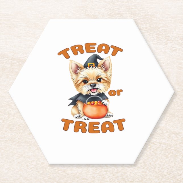 Yorkshire Terrier Halloween Dog Costume �Treat or  Paper Coaster (Front)