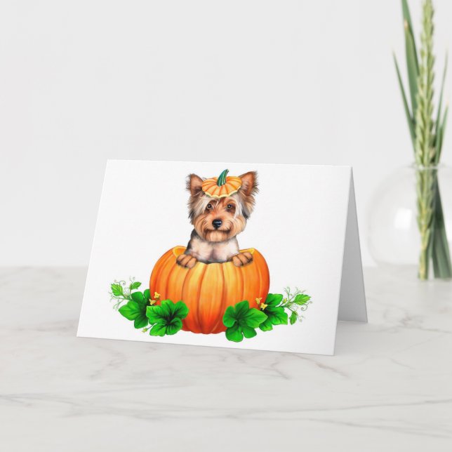 Yorkshire Terrier Halloween Jack-O-Lantern Card (Front)