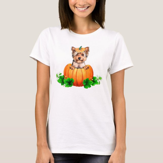 Yorkshire Terrier Halloween Jack-O-Lantern T-Shirt (Front)