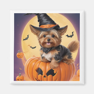 Yorkshire terrier halloween pumpkin magnet