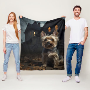 Yorkshire Terrier Halloween Scary Fleece Blanket