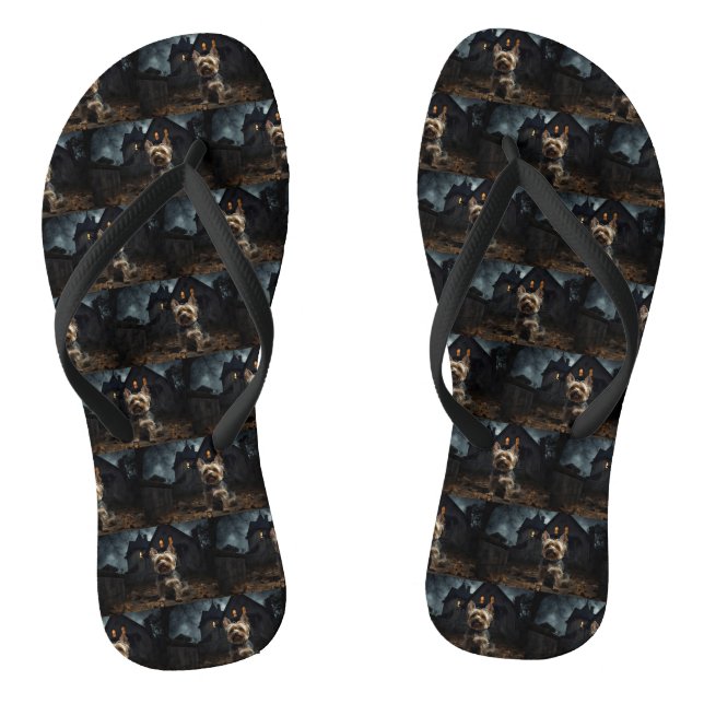 Yorkshire Terrier Halloween Scary  Flip Flops (Footbed)