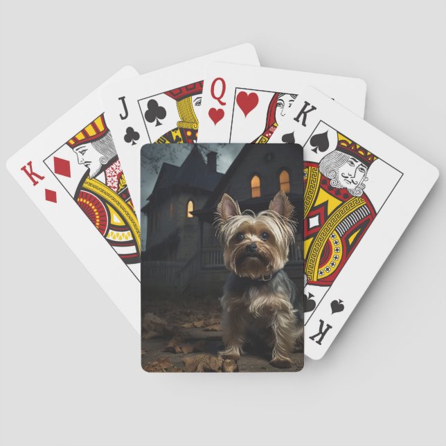 Yorkshire Terrier Halloween Scary  Playing Cards (Back)