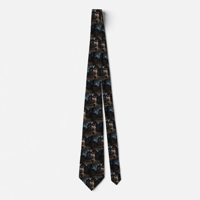 Yorkshire Terrier Halloween Scary  Tie (Front)
