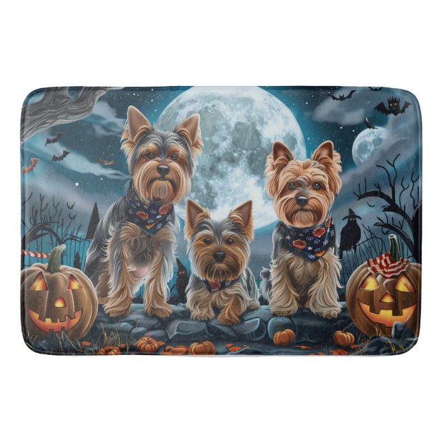 Yorkshire Terrier Halloween Spooky Bath Mat (Front)