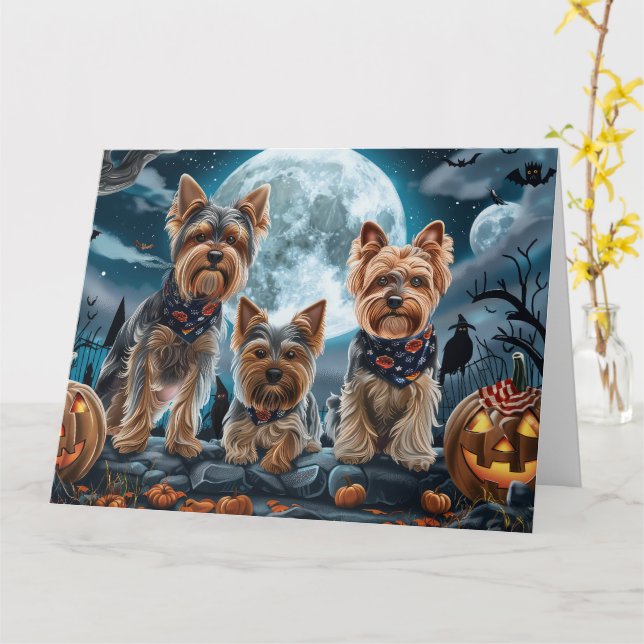 Yorkshire Terrier Halloween Spooky Card (Yellow Flower)