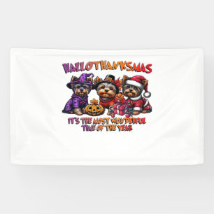 Yorkshire Terrier Halloween Thanksgiving Christmas Banner