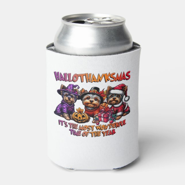 Yorkshire Terrier Halloween Thanksgiving Christmas Can Cooler (Can Front)