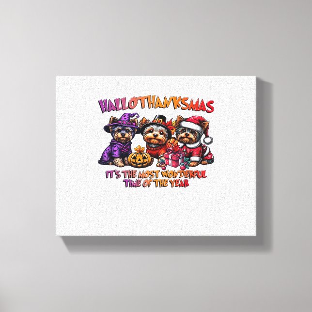 Yorkshire Terrier Halloween Thanksgiving Christmas Canvas Print (Front)