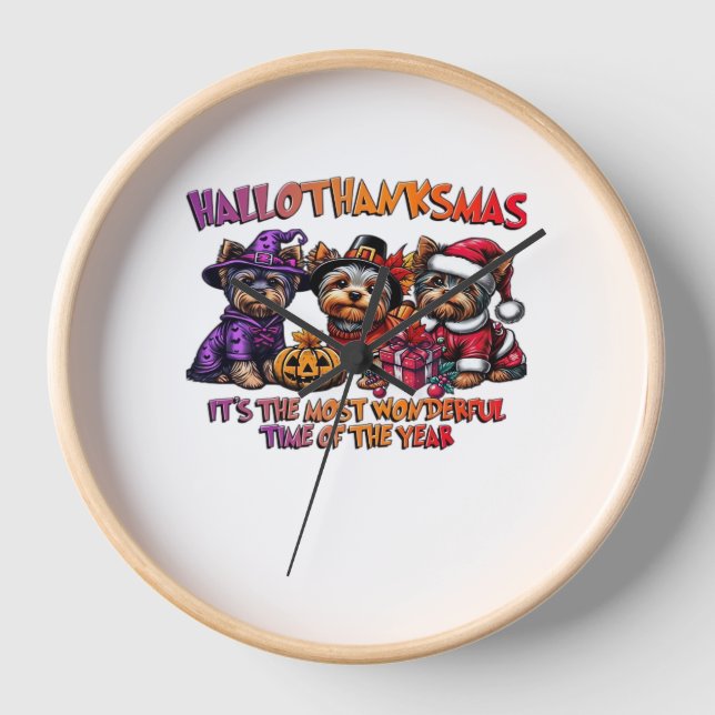 Yorkshire Terrier Halloween Thanksgiving Christmas Clock (Front)