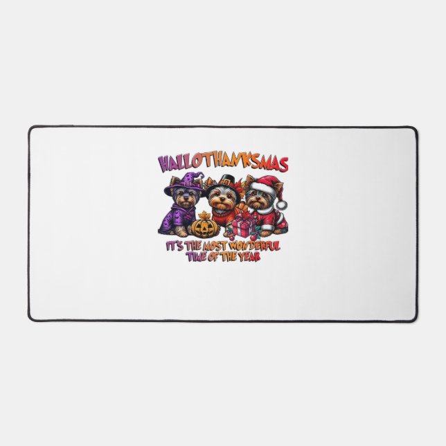 Yorkshire Terrier Halloween Thanksgiving Christmas Desk Mat (Front)