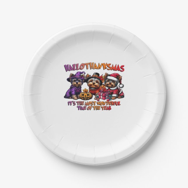 Yorkshire Terrier Halloween Thanksgiving Christmas Paper Plate (Front)