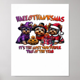 Yorkshire Terrier Halloween Thanksgiving Christmas Poster
