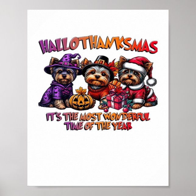 Yorkshire Terrier Halloween Thanksgiving Christmas Poster (Front)