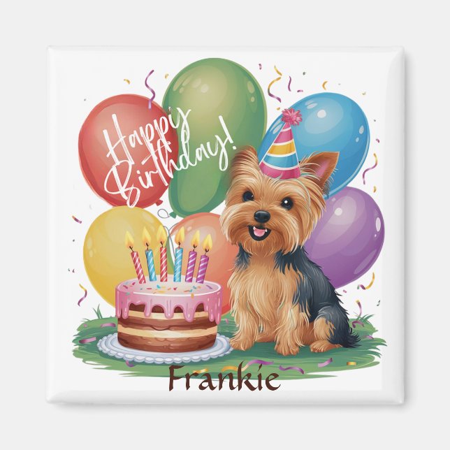 Yorkshire Terrier Happy Birthday Magnet (Front)