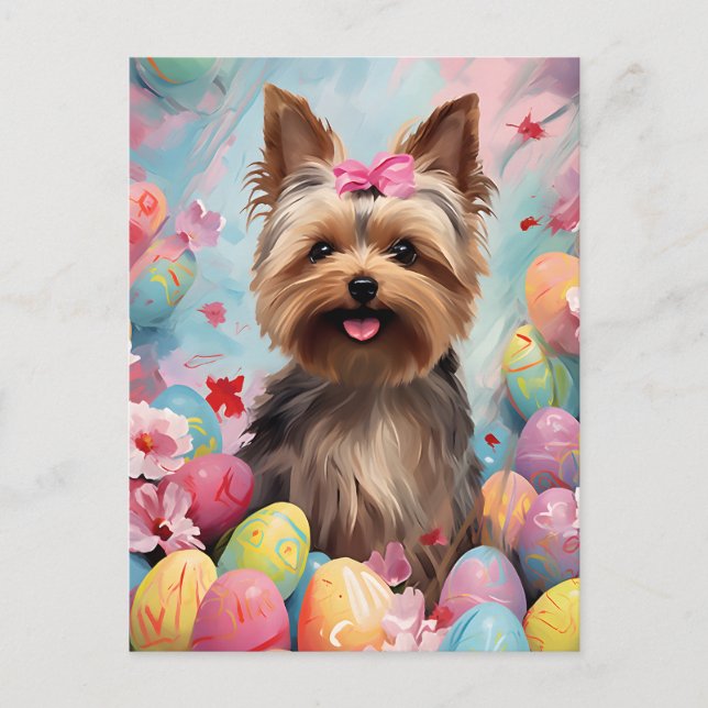Yorkshire Terrier Happy Easter Postcard (Front)