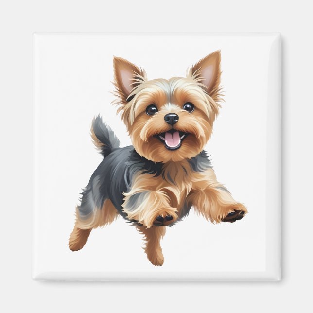 Yorkshire Terrier Happy Playful Fun Jumping Joyful Magnet (Front)