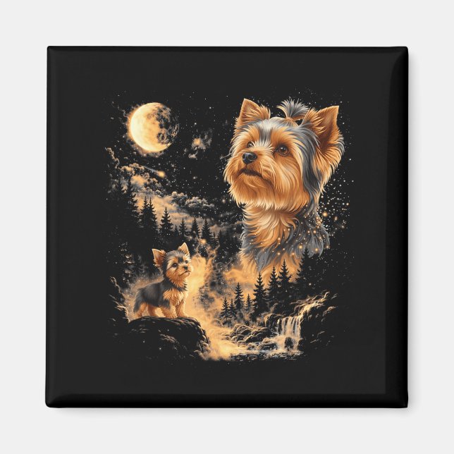 Yorkshire Terrier Howling Moon Vintage Design Magnet (Front)