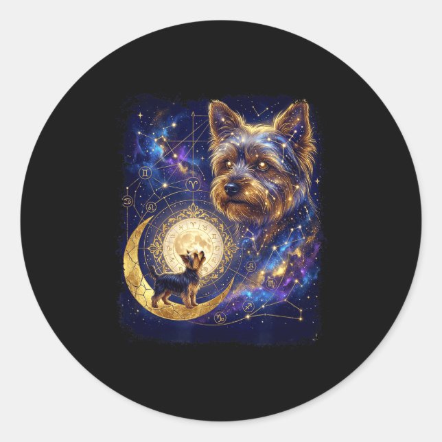 Yorkshire terrier howling to the moon meme 90s classic round sticker (Front)