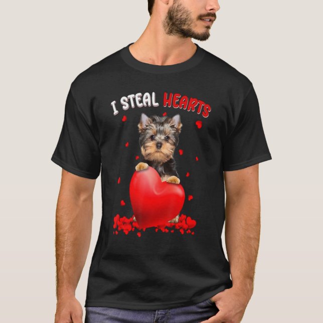 Yorkshire Terrier I Steal Hearts Cute Dog Hug Hear T-Shirt (Front)
