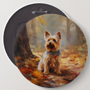 Yorkshire Terrier in Autumn Leaves Fall Inspire 6 Cm Round Badge