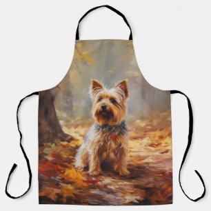 Yorkshire Terrier in Autumn Leaves Fall Inspire  Apron