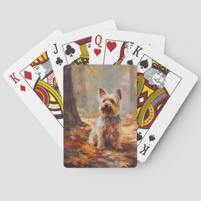 Yorkshire Terrier in Autumn Leaves Fall Inspire  Playing Cards (Back)
