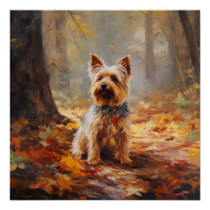 Yorkshire Terrier in Autumn Leaves Fall Inspire  Poster
