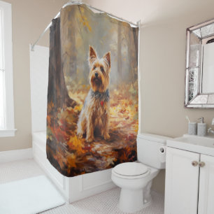 Yorkshire Terrier in Autumn Leaves Fall Inspire  Shower Curtain