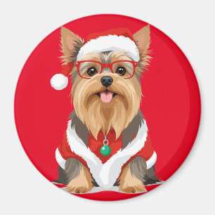 Yorkshire Terrier In Santa Costume Adorable Funny Magnet