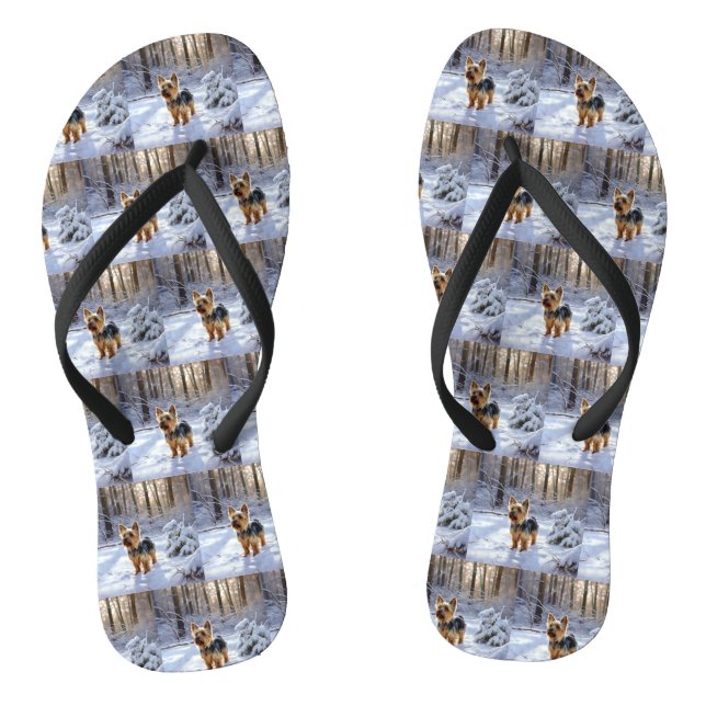 Yorkshire Terrier Let It Snow Christmas Flip Flops (Footbed)