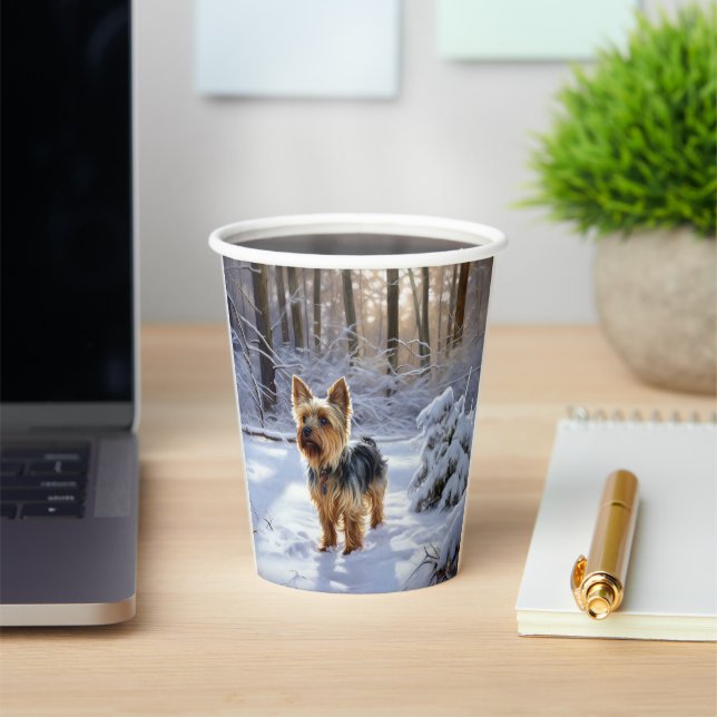 Yorkshire Terrier Let It Snow Christmas Paper Cups (Insitu)