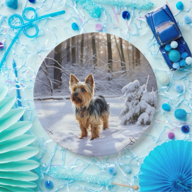 Yorkshire Terrier Let It Snow Christmas Paper Plate (Party)