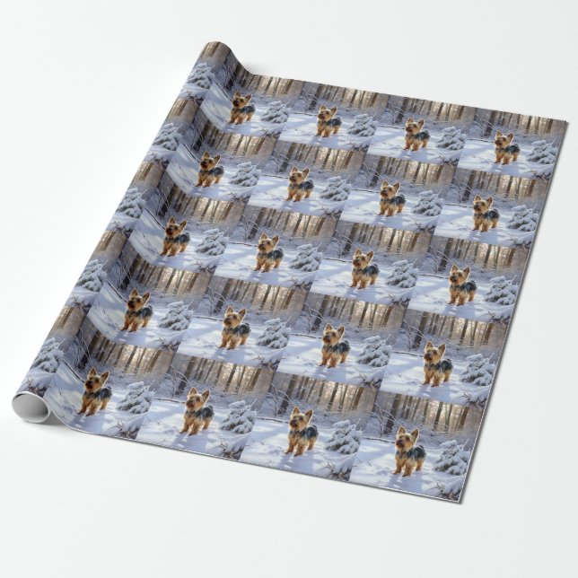 Yorkshire Terrier Let It Snow Christmas Wrapping Paper (Unrolled)