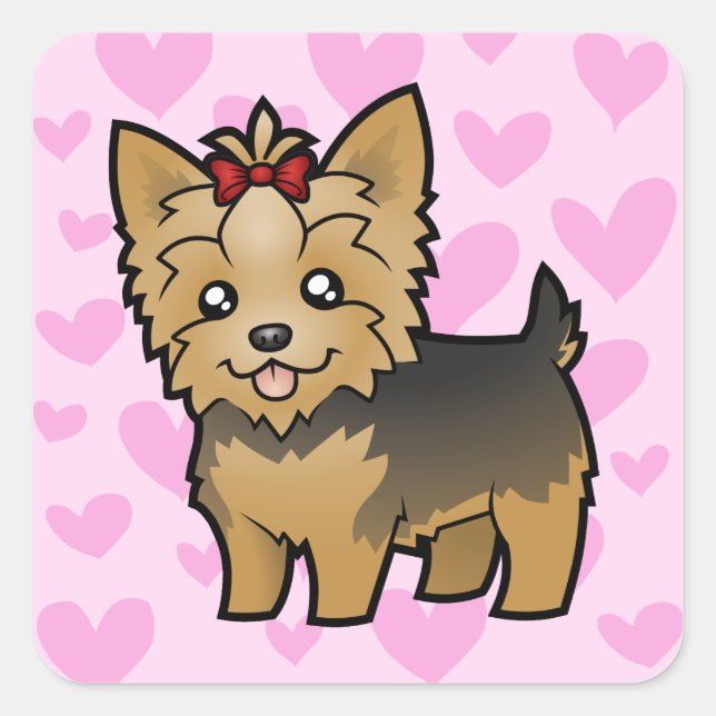 Yorkshire Terrier Love (short hair with bow) Square Sticker (Front)
