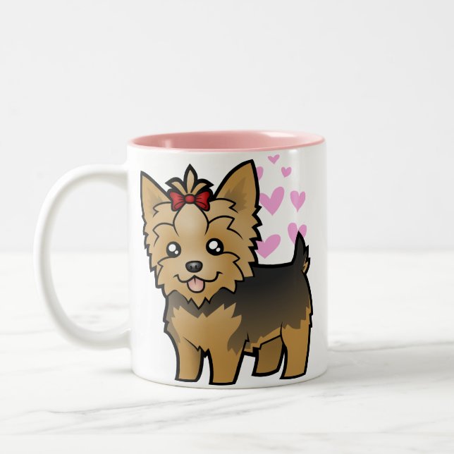 Yorkshire Terrier Love (short hair with bow) Two-Tone Coffee Mug (Left)