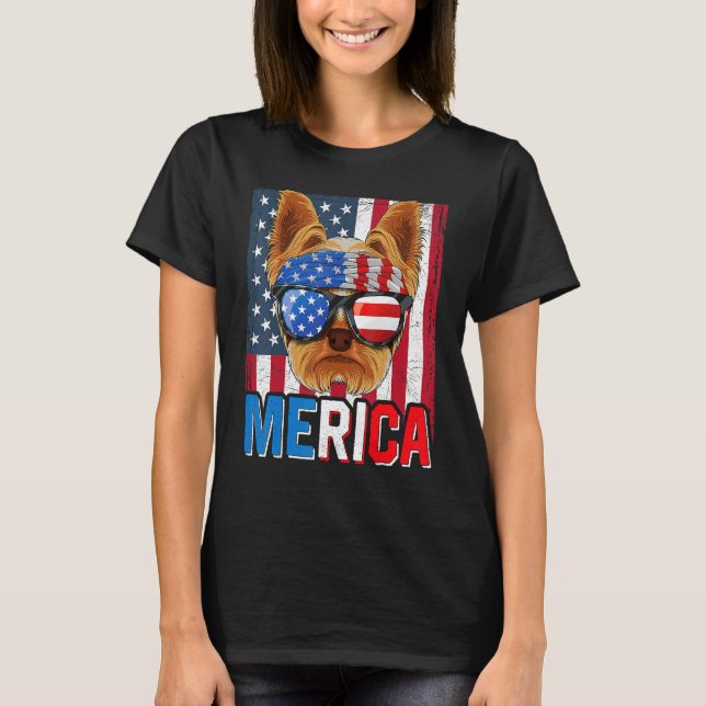 Yorkshire Terrier Merica 4th Of July Yorkie Americ T-Shirt (Front)