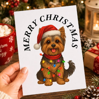 Yorkshire Terrier Merry Christmas Cute Festive Holiday Postcard