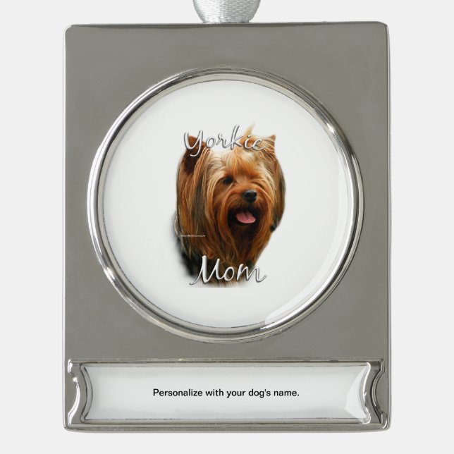 Yorkshire Terrier Mum 2 Silver Plated Banner Ornament (Front)
