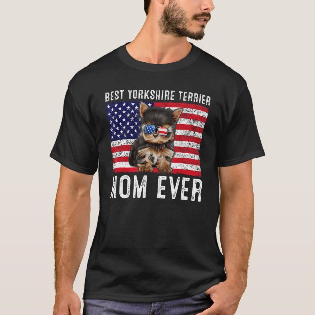 Yorkshire Terrier Mum Usa American Flag Yorkshire  T-Shirt (Front)