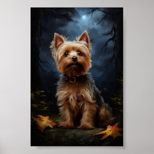 Yorkshire terrier on a moonlit night  poster
