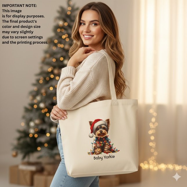 Yorkshire Terrier On Santa Hat Large Tote Bag (Creator Uploaded)