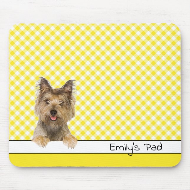 Yorkshire Terrier on Yellow Gingham  Mouse Mat (Front)