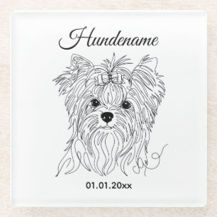 Yorkshire Terrier one line art customizable dog Glass Coaster