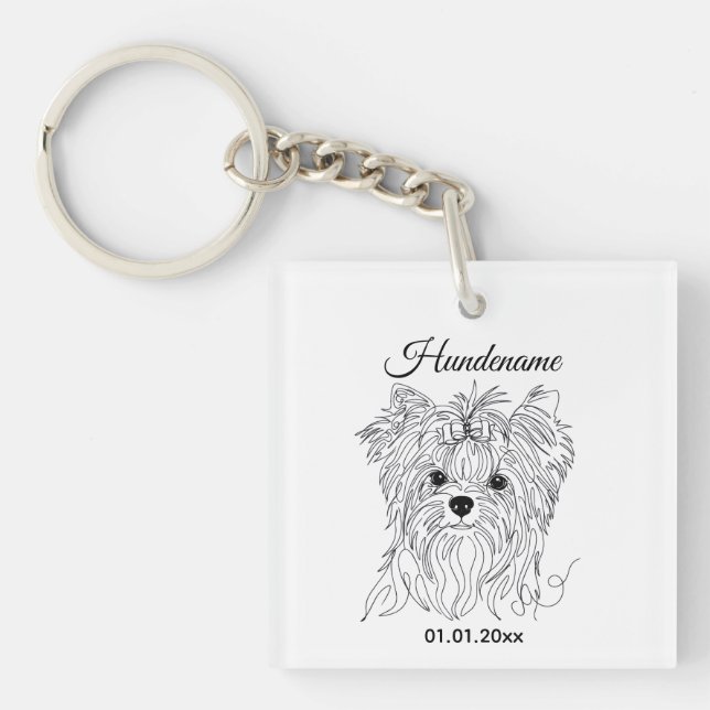 Yorkshire Terrier one line art customizable dog Key Ring (Front)