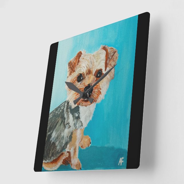 Yorkshire Terrier Painting by Alfred Fox Square Wall Clock (Angle)