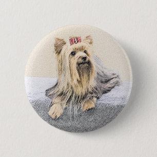 Yorkshire Terrier Painting - Cute Original Dog Art 6 Cm Round Badge