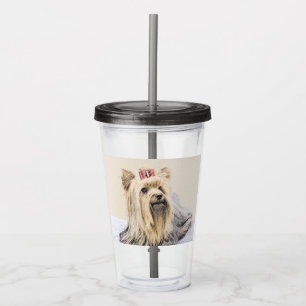 Yorkshire Terrier Painting - Cute Original Dog Art Acrylic Tumbler