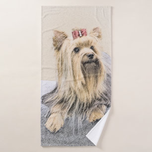 Yorkshire Terrier Painting - Cute Original Dog Art Bath Towel Set
